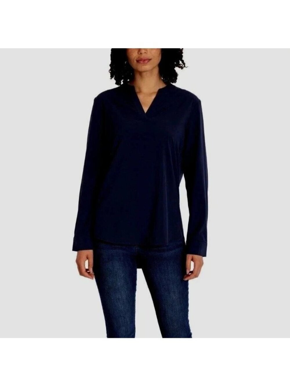 NWT REV Women's M Black Long Sleeve V-Neck Tunic Top Polyester Blend J2021